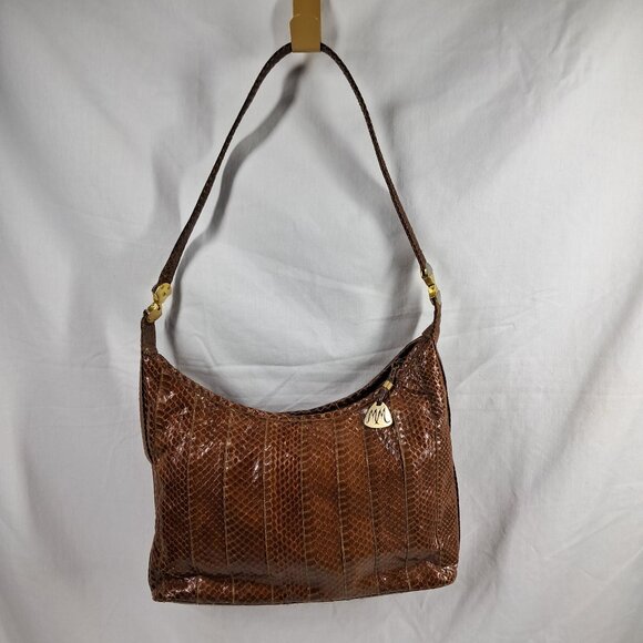 Vtg Morris Moskowitz Brown Genuine Reptile Shoulder Purse - Picture 1 of 16